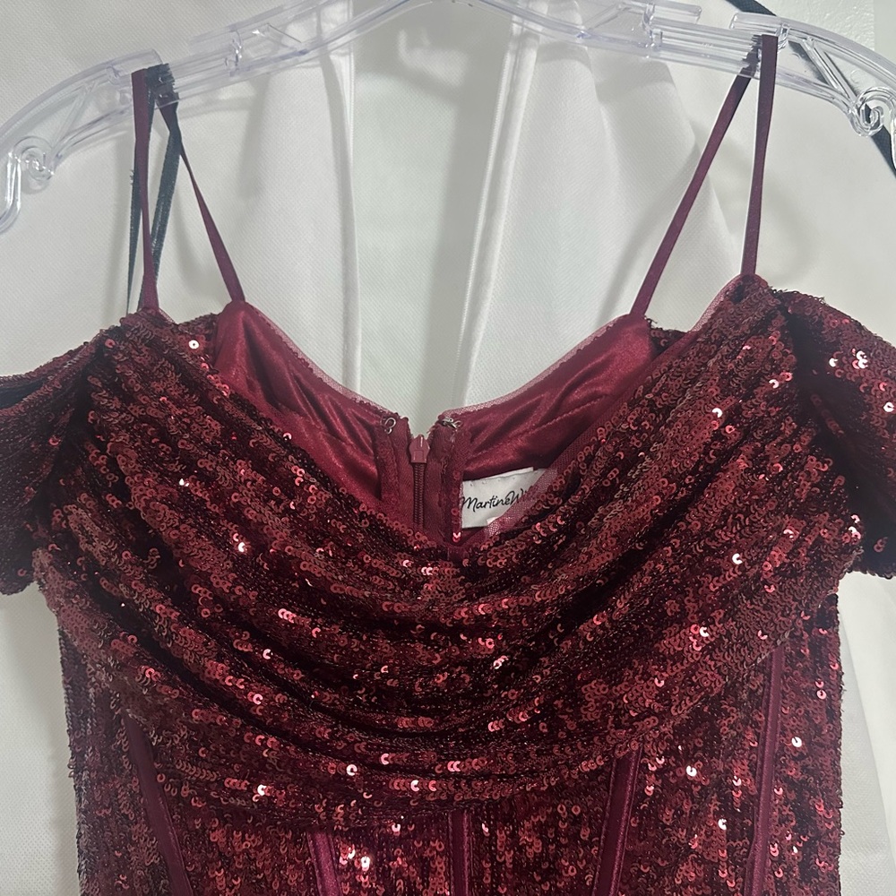 Martine Willem Burgundy Sequin Prom Dress